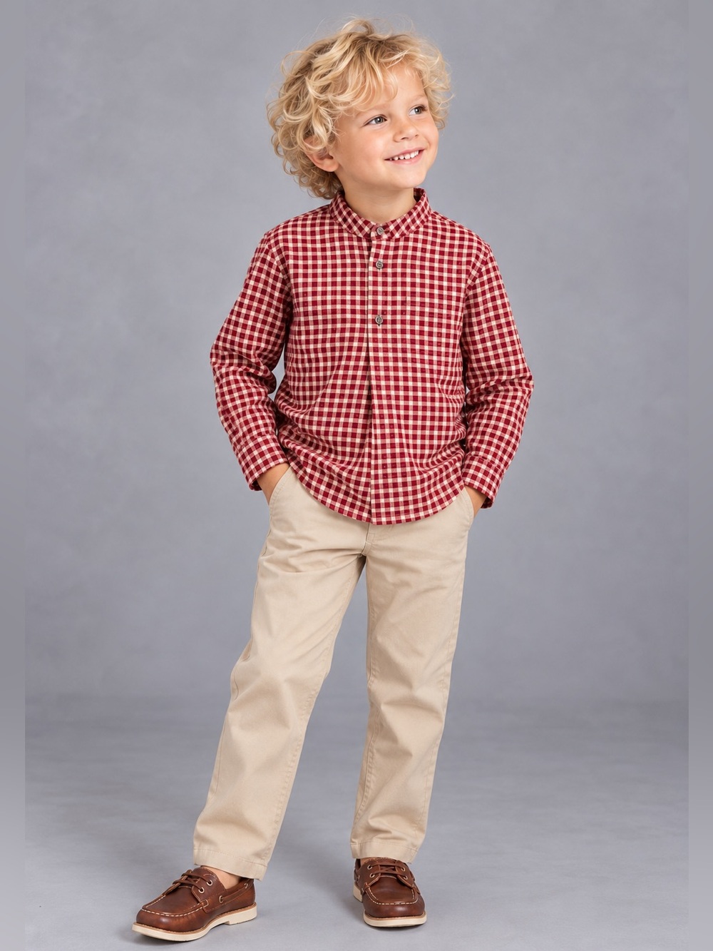 NWT Edgehill Collection Size 6 Red and White Check  Shirt with Beige Pants